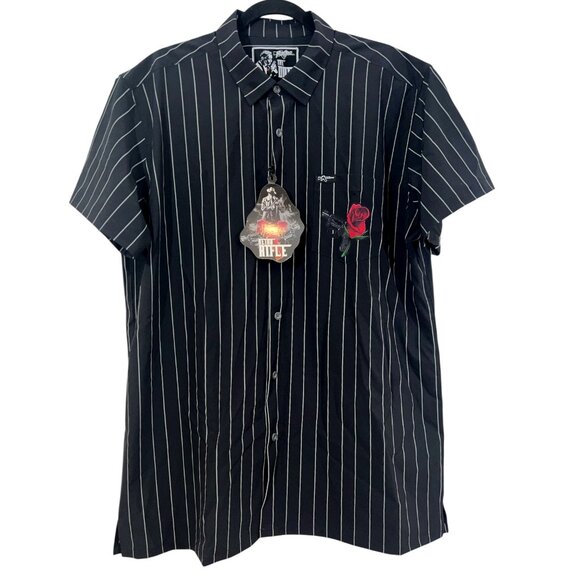 Retro Rifle The Don SS Button Front Stripe Shirt Black XL New - Picture 1 of 3